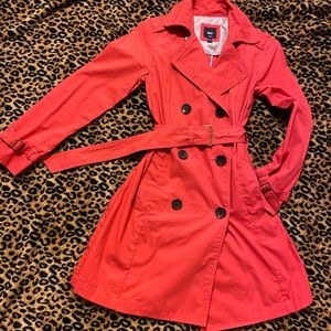 GAP TRENCH COAT PEA COAT RED FUSCHIA PINK